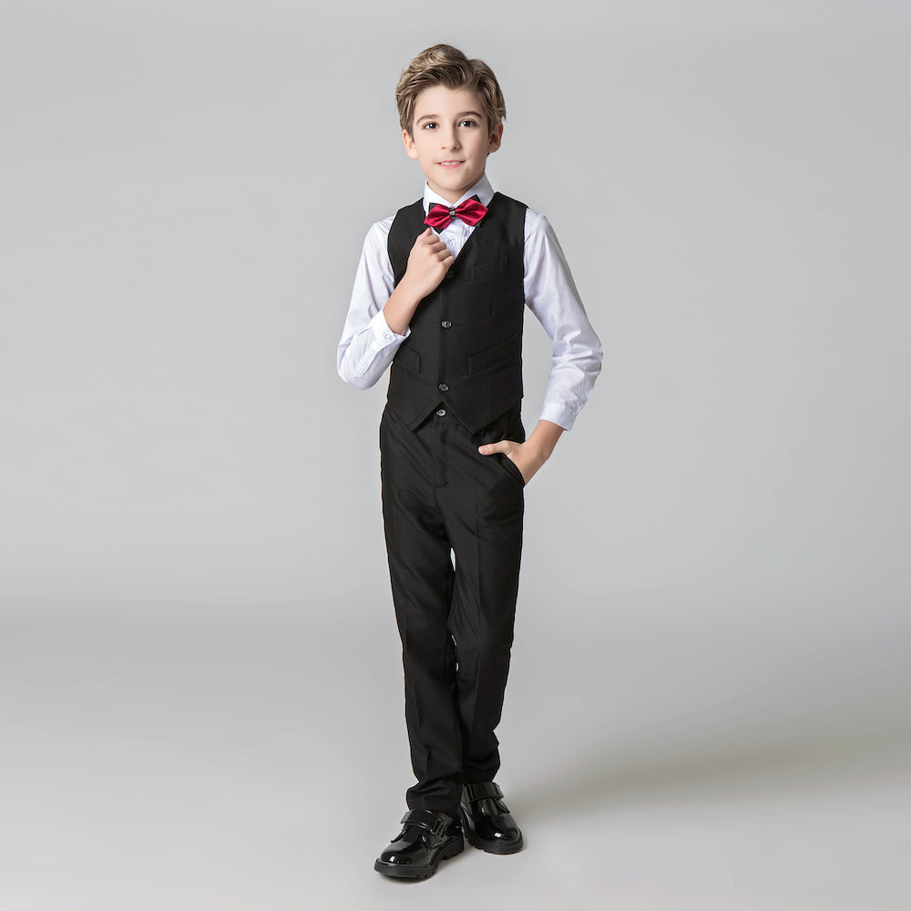 ly1214 Black Formal Tuxedo 5 Piece Boys Suits