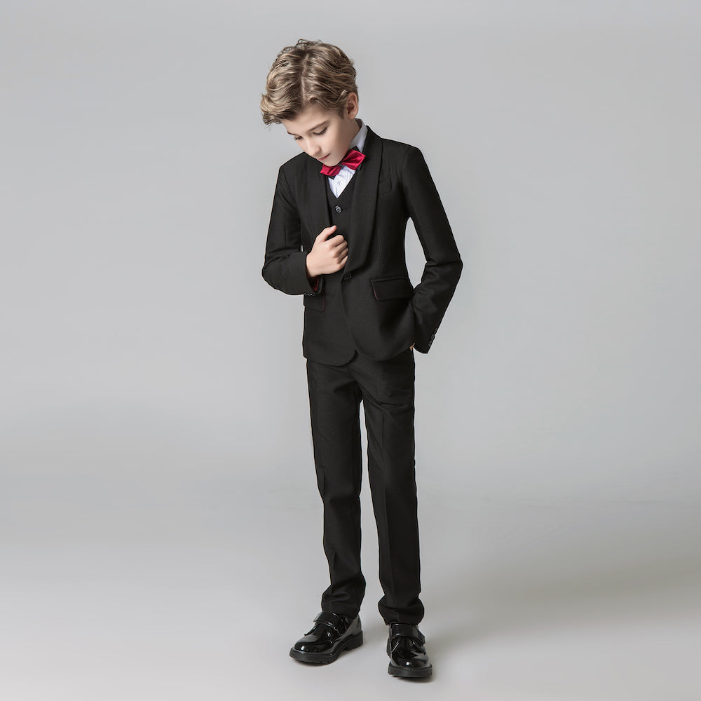 ly1214 Black Formal Tuxedo 5 Piece Boys Suits