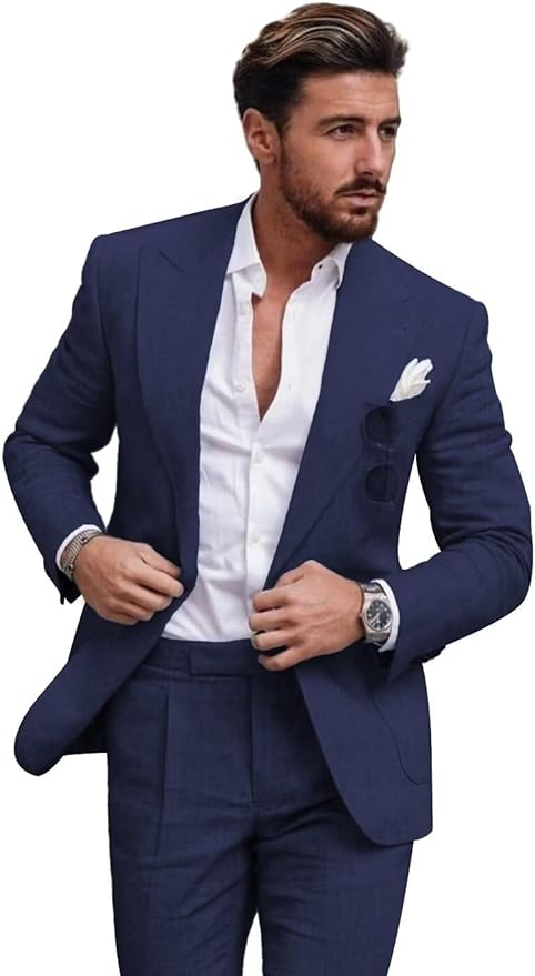 ly1127 Casual Linen Men's Slim Fit 2 Piece Suit