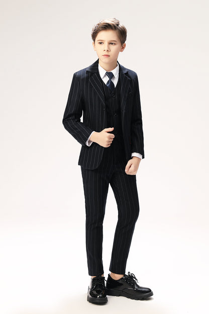 Navy Striped Slim Fit Modern 5 Piece Boy's Formal Suits