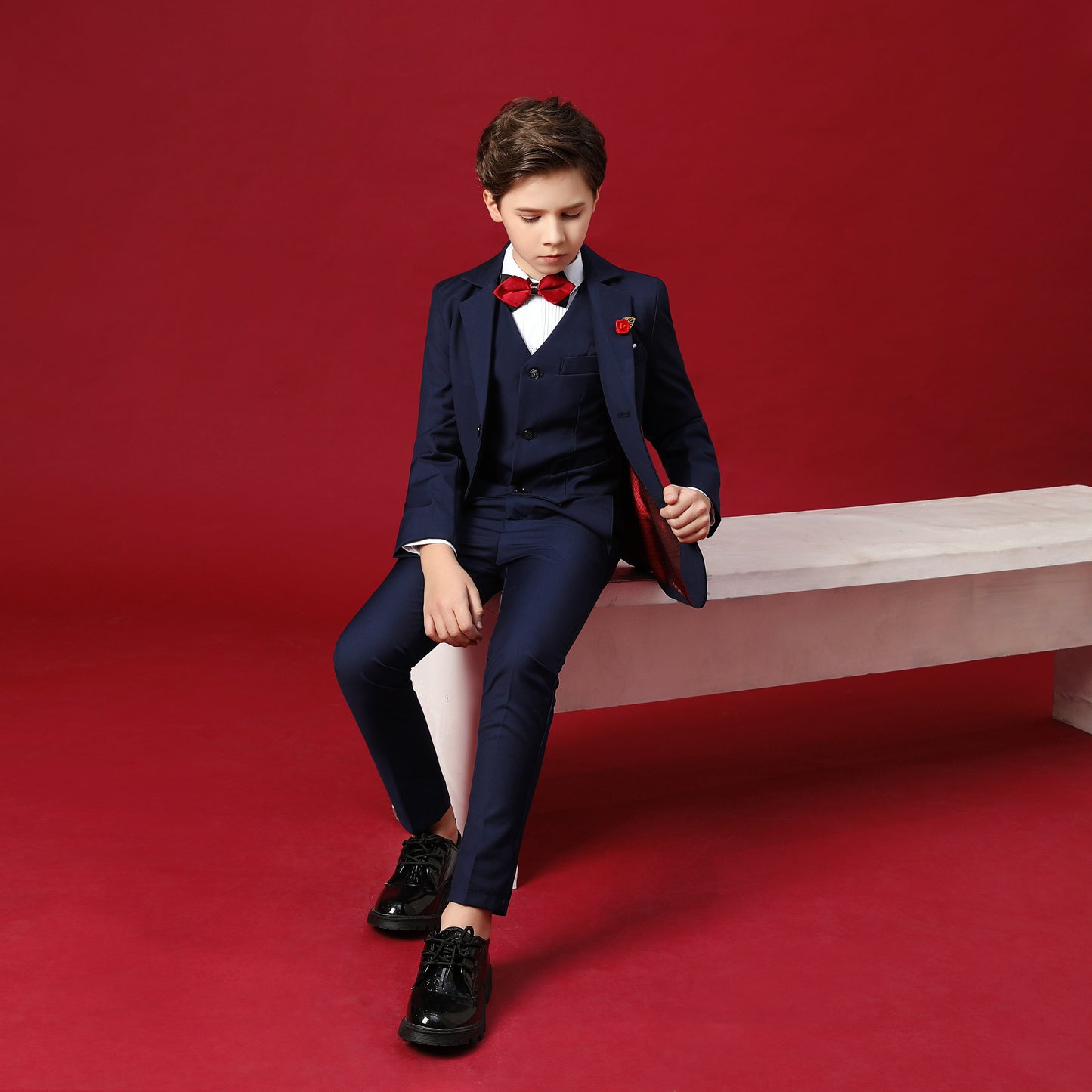 ly1277 Navy Kid Formal Classic 5 Piece Boys Suits