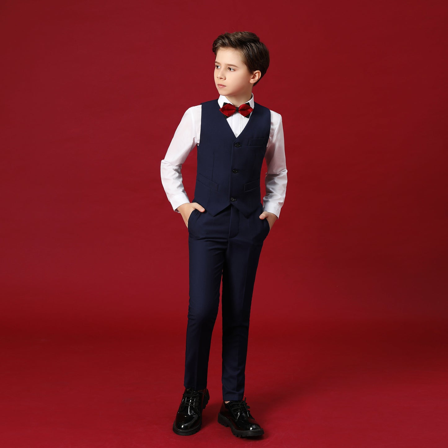 ly1277 Navy Kid Formal Classic 5 Piece Boys Suits