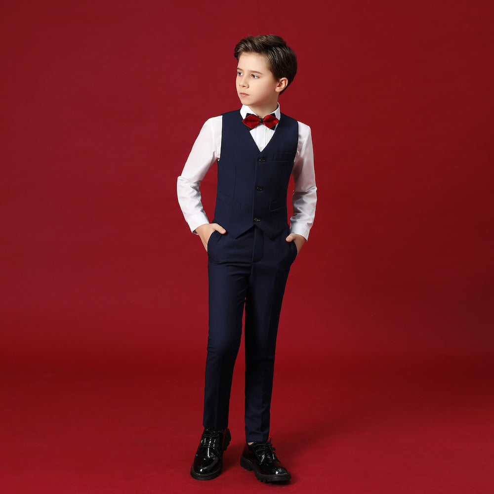 ly1273 Navy Blue Kids Fit Slim 4 Piece Boy's Formal Suits