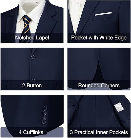 ly1780 Mens Slim Fit 2 Piece Suit Two Button Notched Lapel Solid Suit Jacket Pants Set Tuxedo for Prom