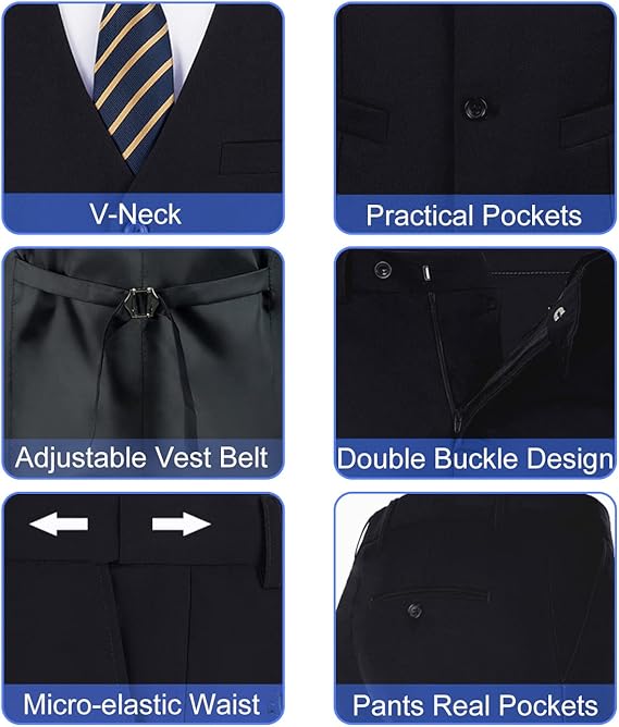 ly1783 Mens Slim Fit 2 Piece Suit Set V-Neck Solid Dress Suit Vest Pants Wedding Prom Tuxedo for Men