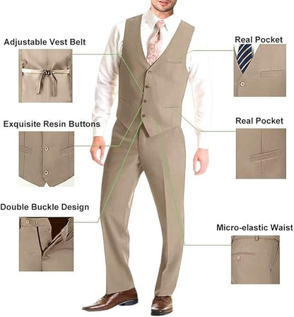 ly1781 Mens Suit Solid Two Button Slim Fit Suit Set for Wedding Formal Business Suit Men 3 Piece Suit Blazer Vest Pants Set