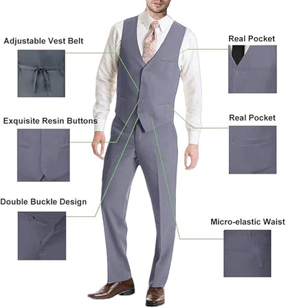 ly1781 Mens Suit Solid Two Button Slim Fit Suit Set for Wedding Formal Business Suit Men 3 Piece Suit Blazer Vest Pants Set