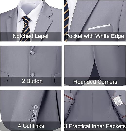 ly1780 Mens Slim Fit 2 Piece Suit Two Button Notched Lapel Solid Suit Jacket Pants Set Tuxedo for Prom