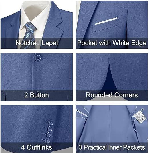 ly1780 Mens Slim Fit 2 Piece Suit Two Button Notched Lapel Solid Suit Jacket Pants Set Tuxedo for Prom