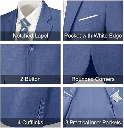 ly1780 Mens Slim Fit 2 Piece Suit Two Button Notched Lapel Solid Suit Jacket Pants Set Tuxedo for Prom