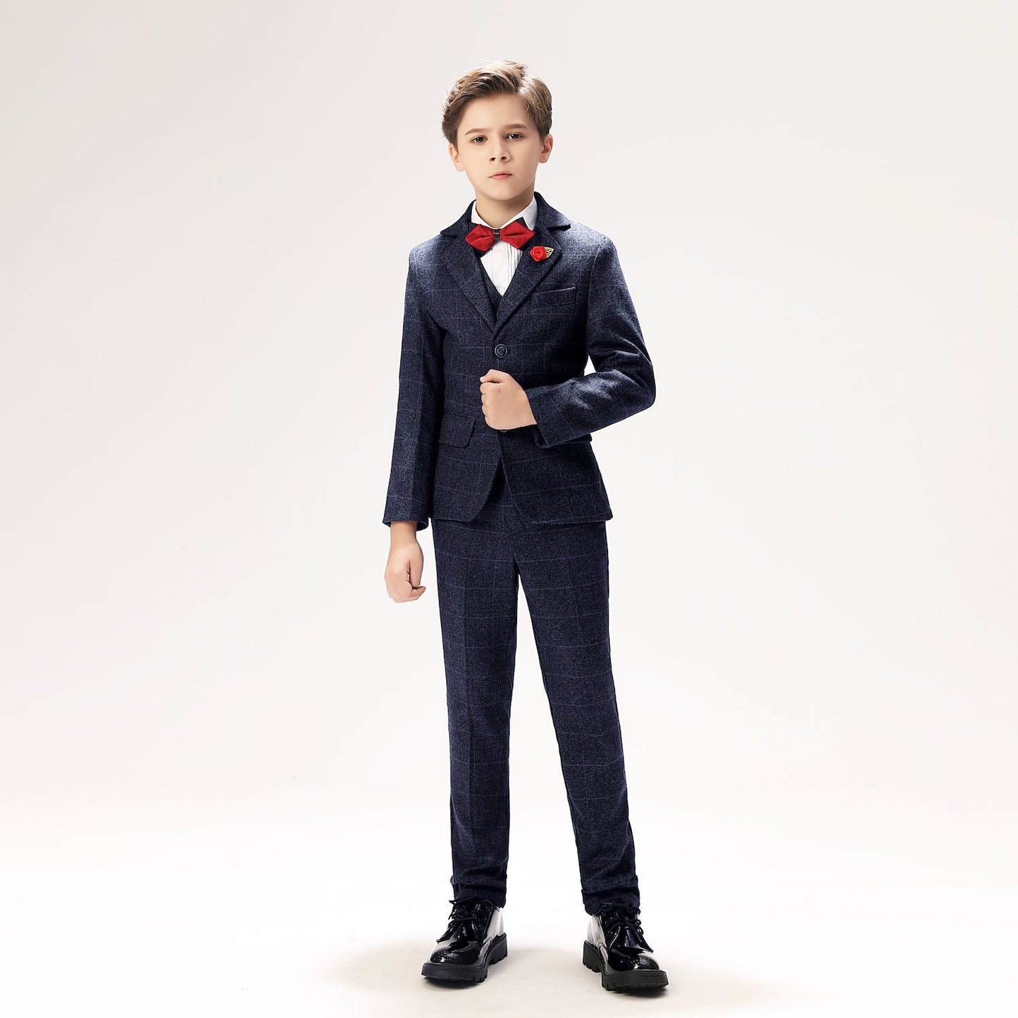 ly1257 Plaid Woolen Formal 5 Piece Boys Suits