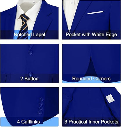 ly1780 Mens Slim Fit 2 Piece Suit Two Button Notched Lapel Solid Suit Jacket Pants Set Tuxedo for Prom