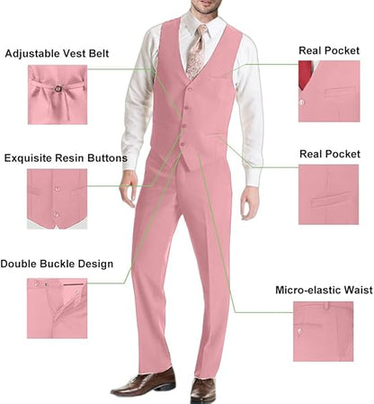 ly1781 Mens Suit Solid Two Button Slim Fit Suit Set for Wedding Formal Business Suit Men 3 Piece Suit Blazer Vest Pants Set