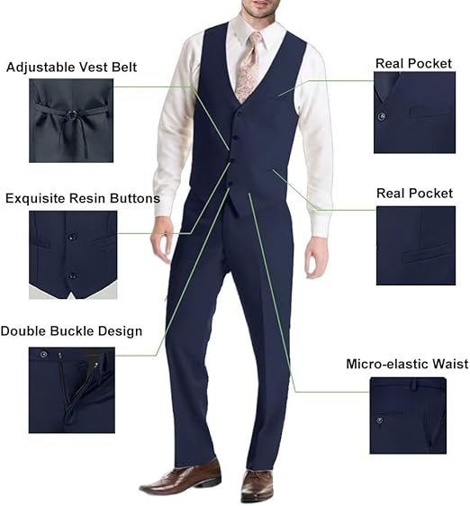 ly1781 Mens Suit Solid Two Button Slim Fit Suit Set for Wedding Formal Business Suit Men 3 Piece Suit Blazer Vest Pants Set