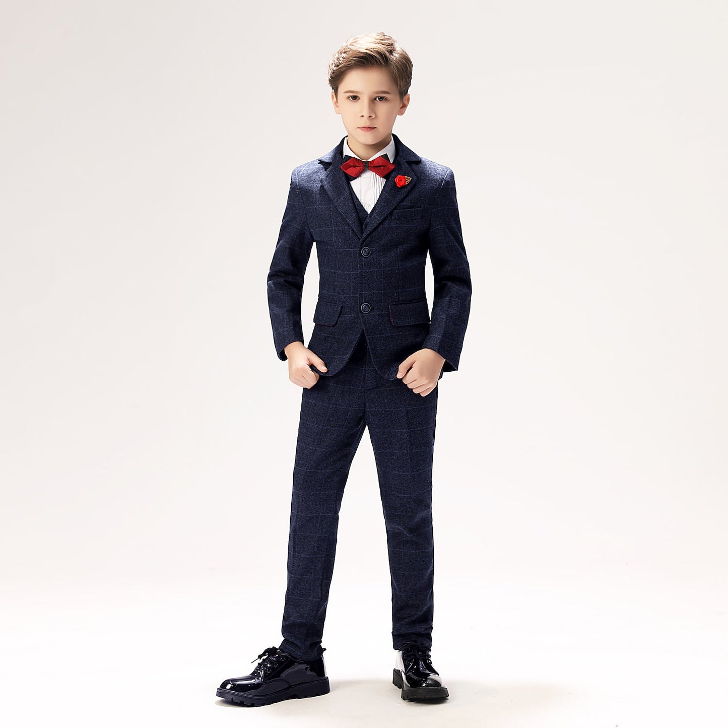 ly1257 Plaid Woolen Formal 5 Piece Boys Suits