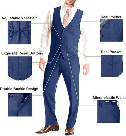 ly1781 Mens Suit Solid Two Button Slim Fit Suit Set for Wedding Formal Business Suit Men 3 Piece Suit Blazer Vest Pants Set