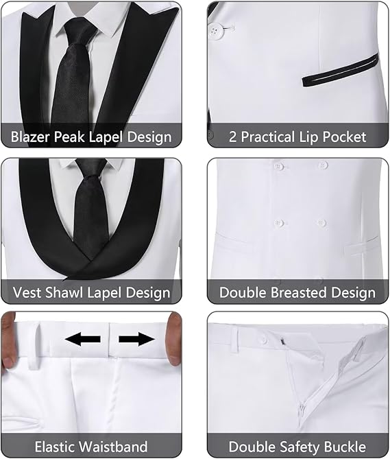 ly1785 Mens Suit Slim Fit 3 Piece Suit Blazer Vest Pants Sets with Bow Tie Handkercher Brooch for Men for Wedding Prom Party