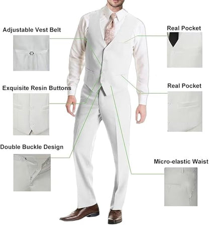 ly1781 Mens Suit Solid Two Button Slim Fit Suit Set for Wedding Formal Business Suit Men 3 Piece Suit Blazer Vest Pants Set