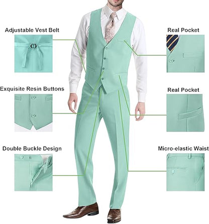 ly1781 Mens Suit Solid Two Button Slim Fit Suit Set for Wedding Formal Business Suit Men 3 Piece Suit Blazer Vest Pants Set