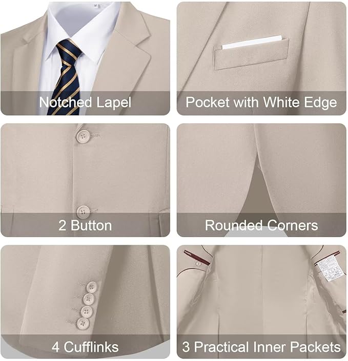 ly1780 Mens Slim Fit 2 Piece Suit Two Button Notched Lapel Solid Suit Jacket Pants Set Tuxedo for Prom