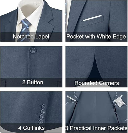 ly1780 Mens Slim Fit 2 Piece Suit Two Button Notched Lapel Solid Suit Jacket Pants Set Tuxedo for Prom