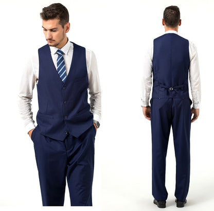 ly1666 Navy Men's Suits 2 Pieces Vest+Pants Set V-Neck Slim Fit Casual Waistcoat Suit