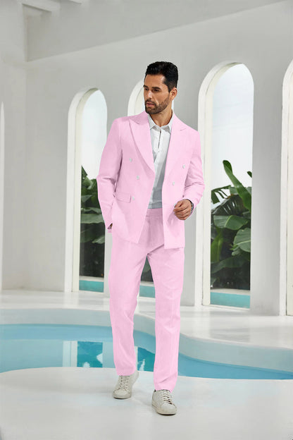 ly1113 Seersucker Double Breasted Blazer Pants 2 Piece Men's Summer Suit