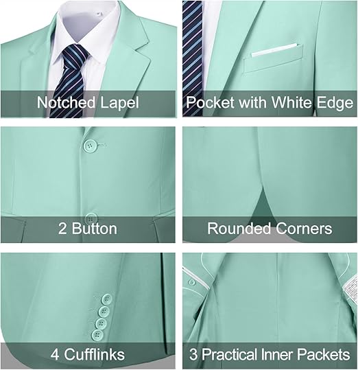 ly1780 Mens Slim Fit 2 Piece Suit Two Button Notched Lapel Solid Suit Jacket Pants Set Tuxedo for Prom