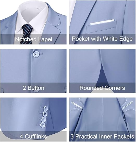 ly1780 Mens Slim Fit 2 Piece Suit Two Button Notched Lapel Solid Suit Jacket Pants Set Tuxedo for Prom