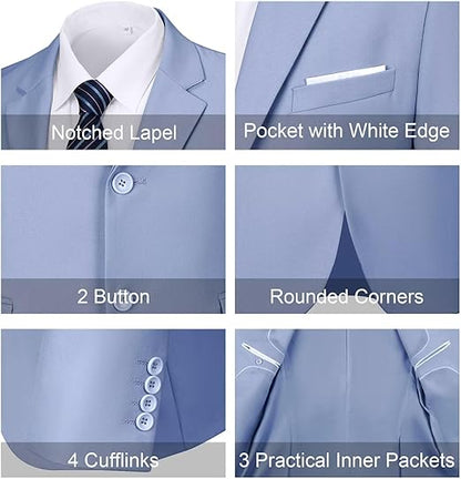 ly1780 Mens Slim Fit 2 Piece Suit Two Button Notched Lapel Solid Suit Jacket Pants Set Tuxedo for Prom