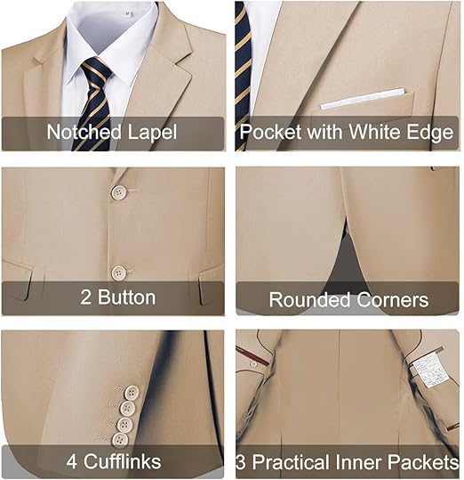 ly1780 Mens Slim Fit 2 Piece Suit Two Button Notched Lapel Solid Suit Jacket Pants Set Tuxedo for Prom