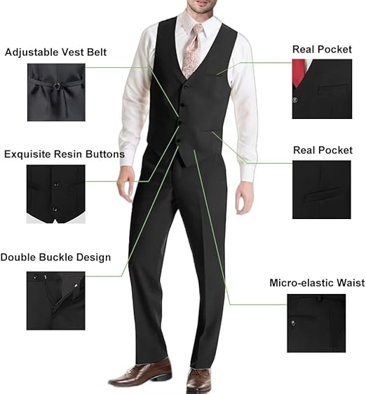 ly1781 Mens Suit Solid Two Button Slim Fit Suit Set for Wedding Formal Business Suit Men 3 Piece Suit Blazer Vest Pants Set