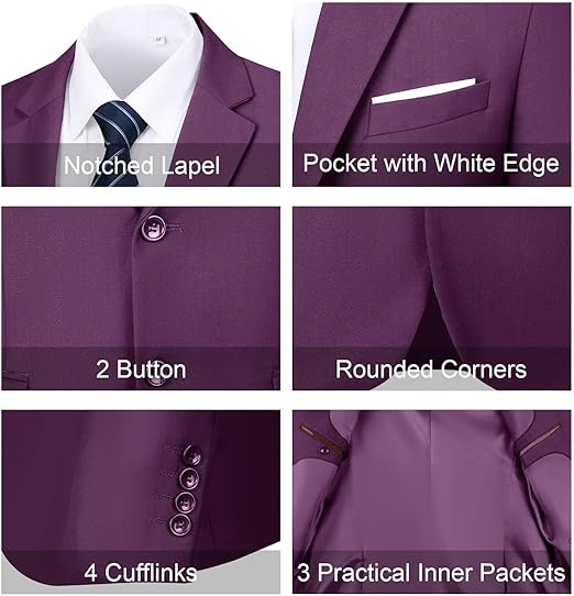 ly1780 Mens Slim Fit 2 Piece Suit Two Button Notched Lapel Solid Suit Jacket Pants Set Tuxedo for Prom