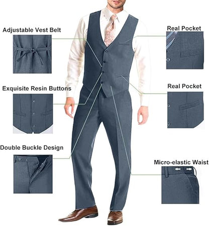 ly1781 Mens Suit Solid Two Button Slim Fit Suit Set for Wedding Formal Business Suit Men 3 Piece Suit Blazer Vest Pants Set