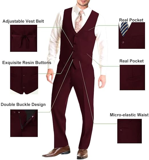 ly1781 Mens Suit Solid Two Button Slim Fit Suit Set for Wedding Formal Business Suit Men 3 Piece Suit Blazer Vest Pants Set