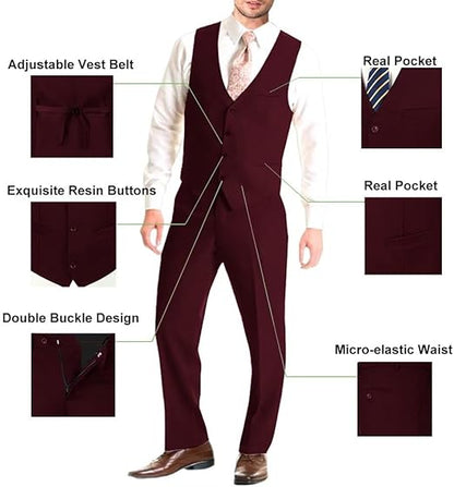 ly1781 Mens Suit Solid Two Button Slim Fit Suit Set for Wedding Formal Business Suit Men 3 Piece Suit Blazer Vest Pants Set