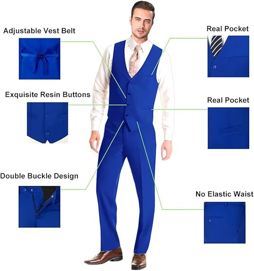 ly1781 Mens Suit Solid Two Button Slim Fit Suit Set for Wedding Formal Business Suit Men 3 Piece Suit Blazer Vest Pants Set