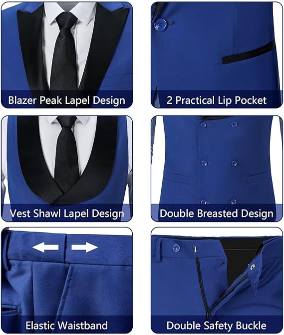 ly1785 Mens Suit Slim Fit 3 Piece Suit Blazer Vest Pants Sets with Bow Tie Handkercher Brooch for Men for Wedding Prom Party