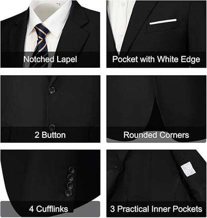 ly1780 Mens Slim Fit 2 Piece Suit Two Button Notched Lapel Solid Suit Jacket Pants Set Tuxedo for Prom