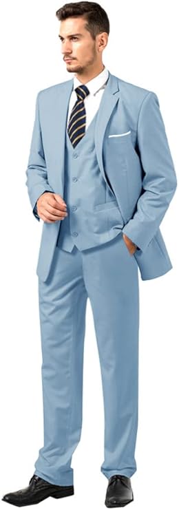 ly1787 Men's 3 Piece Slim Fit Suit Set, Two Button Blazer Solid Jacket Vest Pants Wedding Business Suit