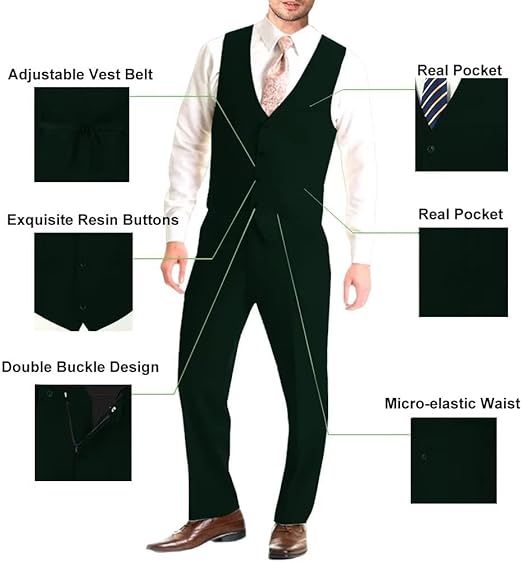 ly1781 Mens Suit Solid Two Button Slim Fit Suit Set for Wedding Formal Business Suit Men 3 Piece Suit Blazer Vest Pants Set