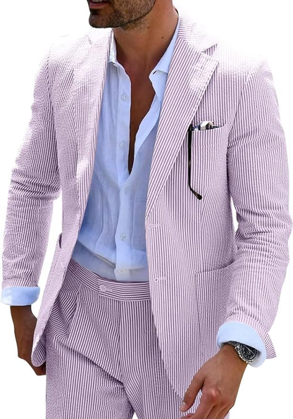 ly1169 Seersucker Striped Blazer Pants 2 Piece Men's Summer Suit