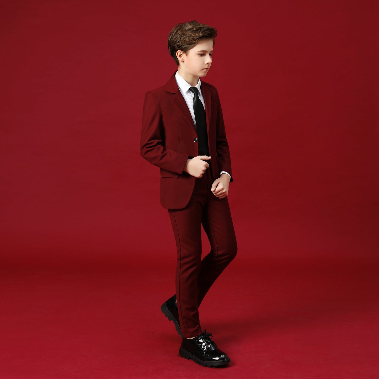 ly1688 Burgundy Formal School 5 Piece Boys Suits