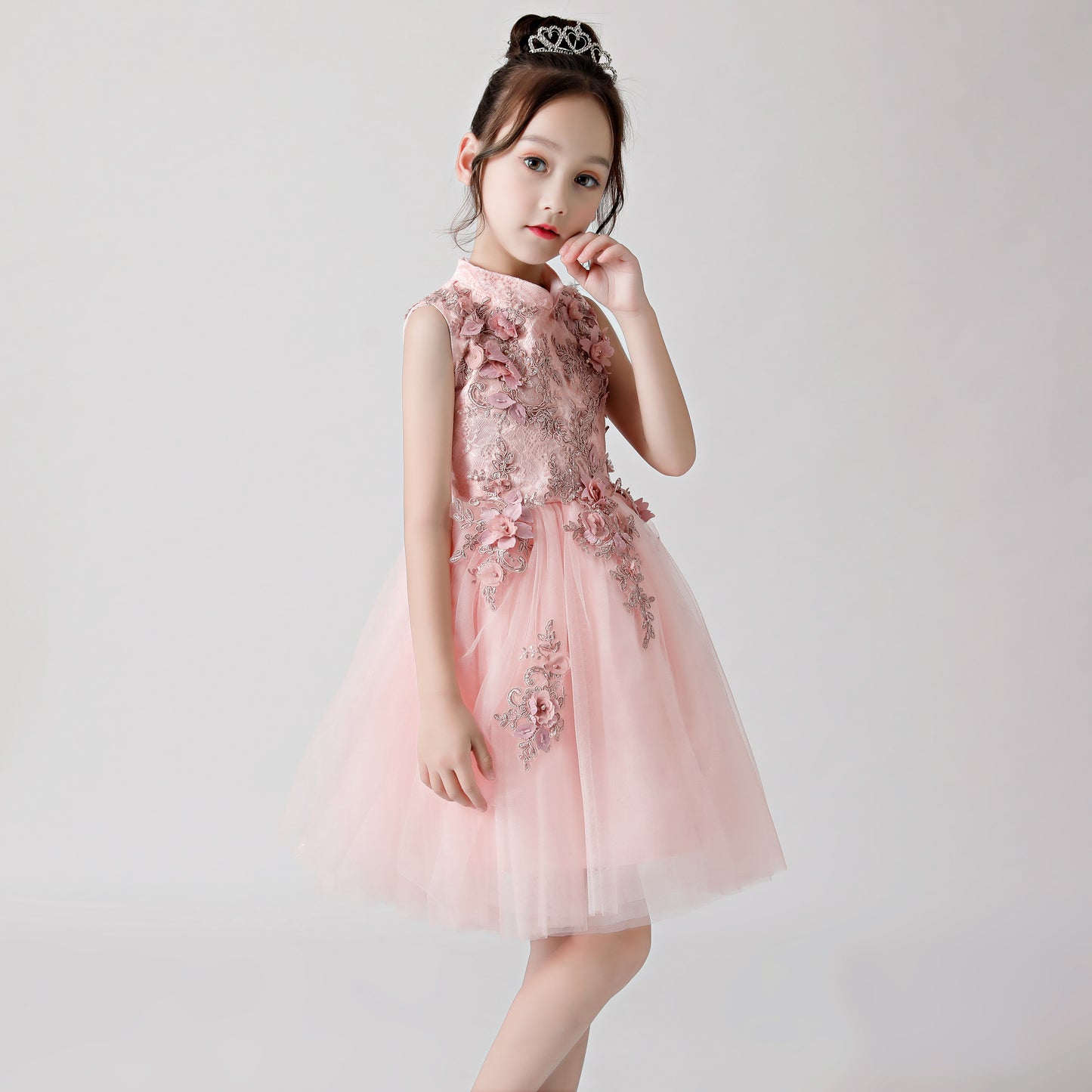 ly3176 Pink Printed Embroidered Chiffon Flower Girl Poncho Dress For Wedding, Party, Occations