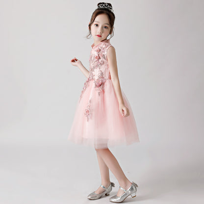 ly3176 Pink Printed Embroidered Chiffon Flower Girl Poncho Dress For Wedding, Party, Occations