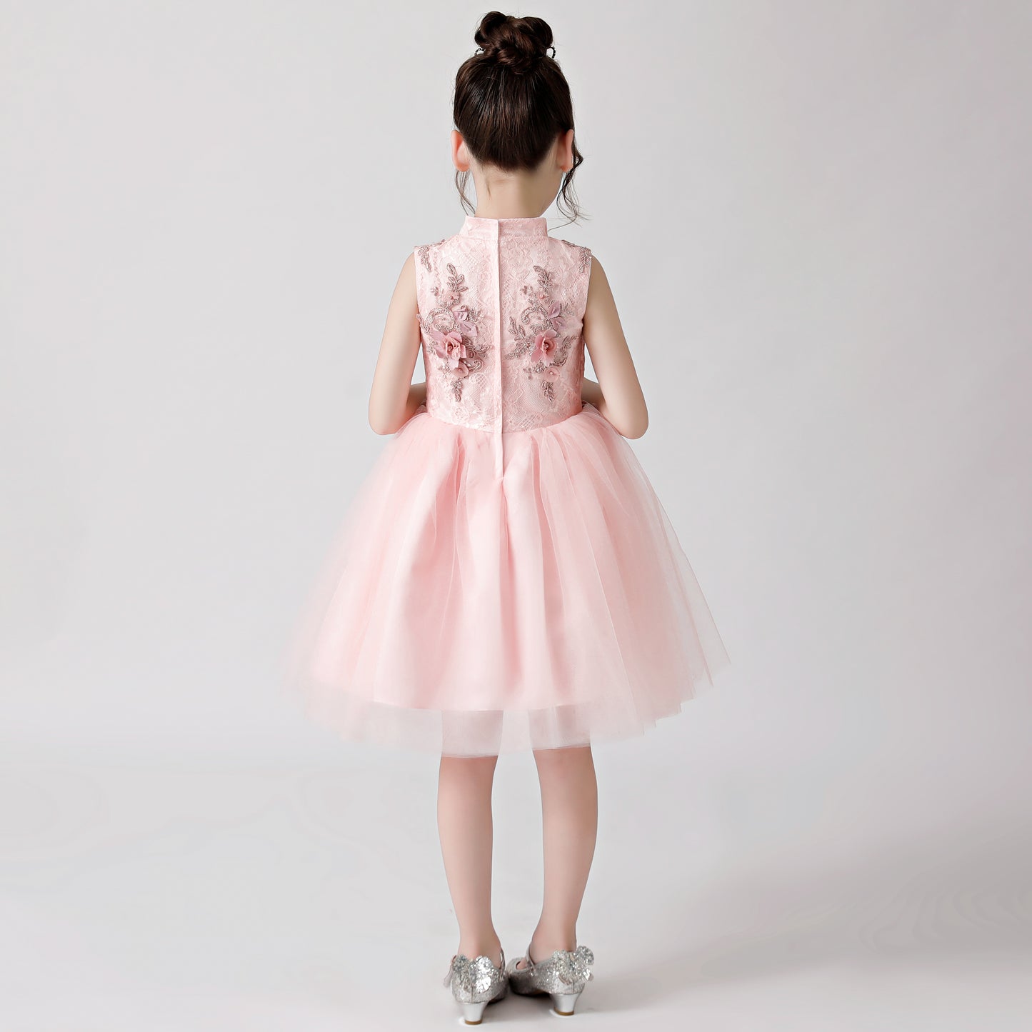 ly3176 Pink Printed Embroidered Chiffon Flower Girl Poncho Dress For Wedding, Party, Occations