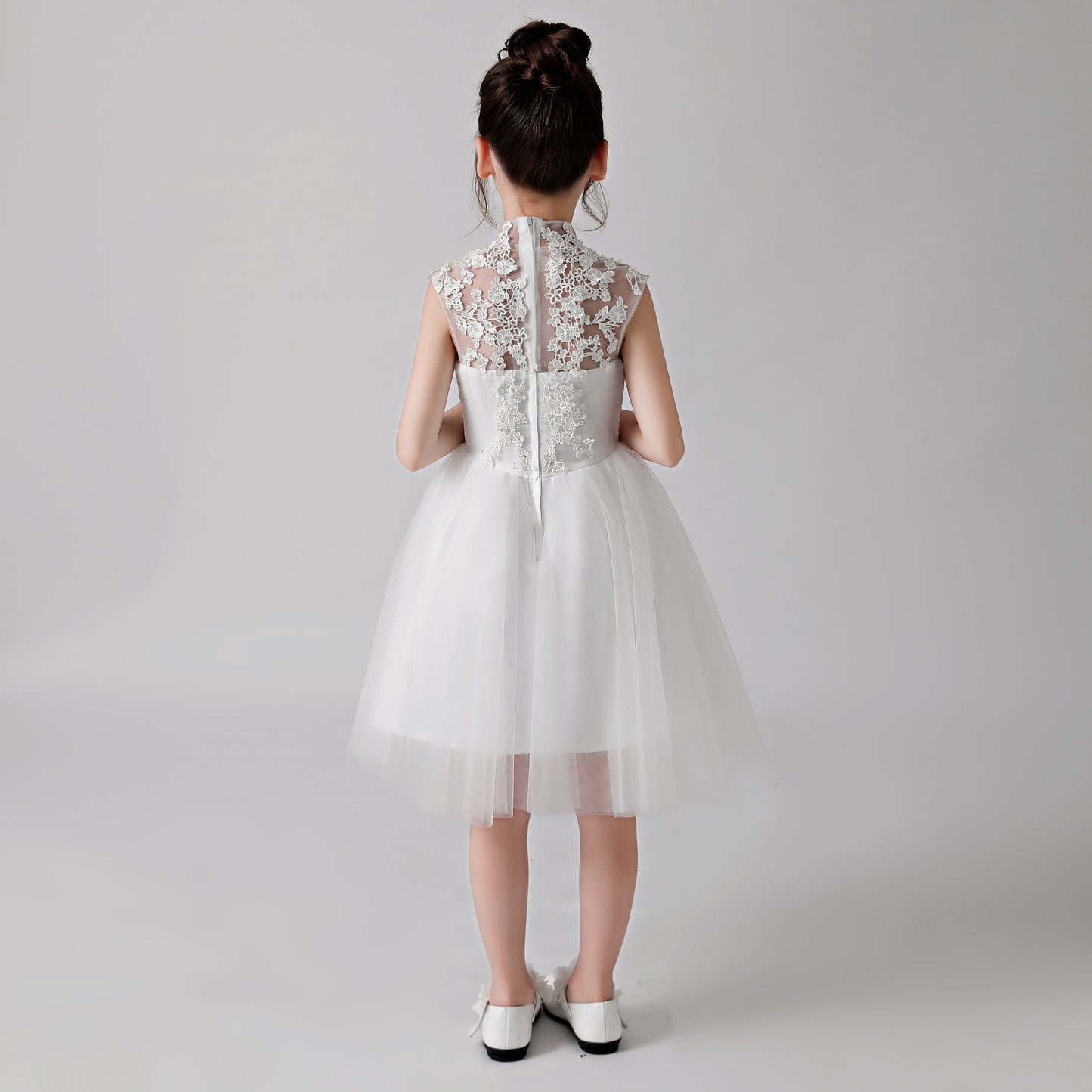 ly3188 White Embroidered Printed Cheongsam Flower Girl Puffy Dress