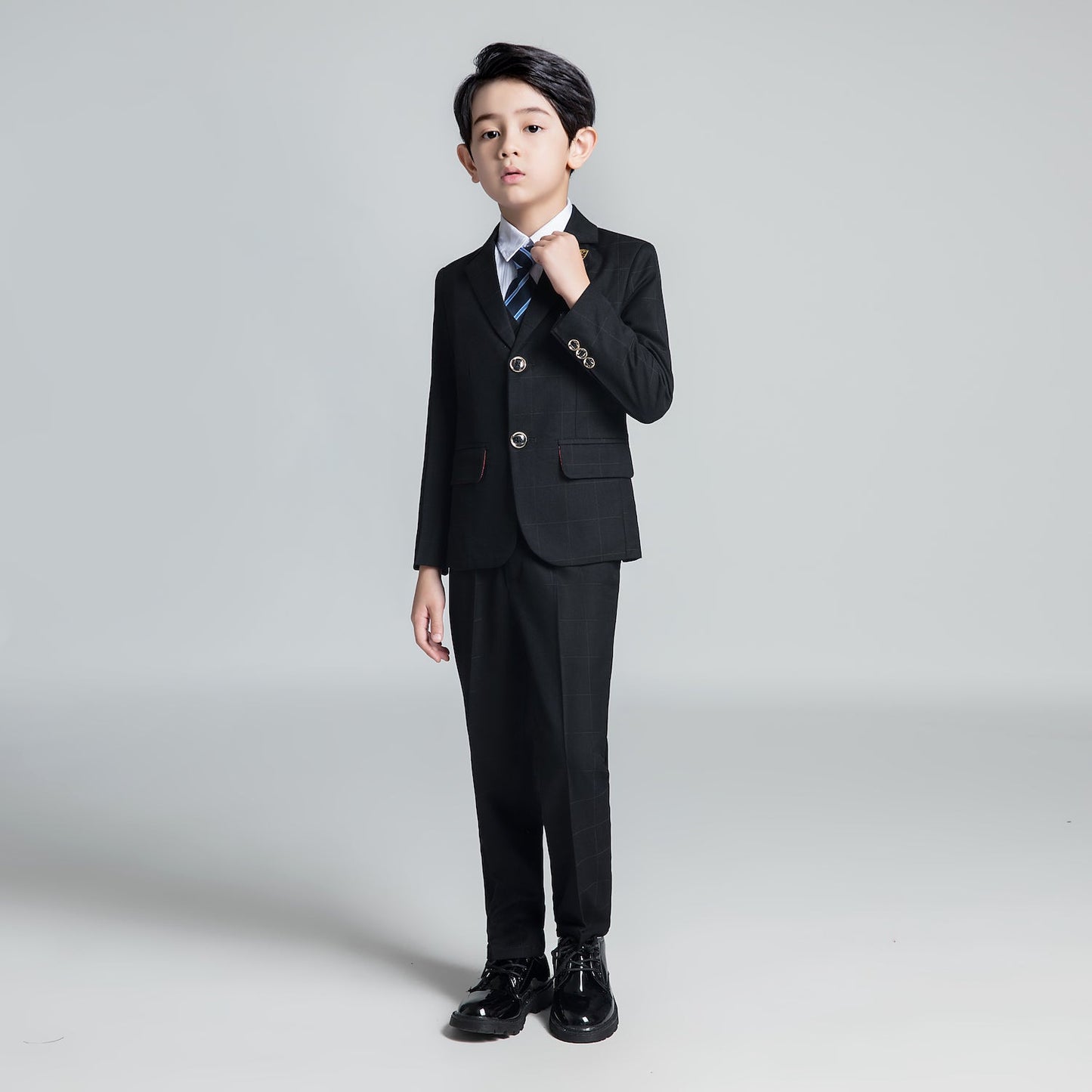 ly1237 Black Plaid Elegant 5 Piece Boys Suits