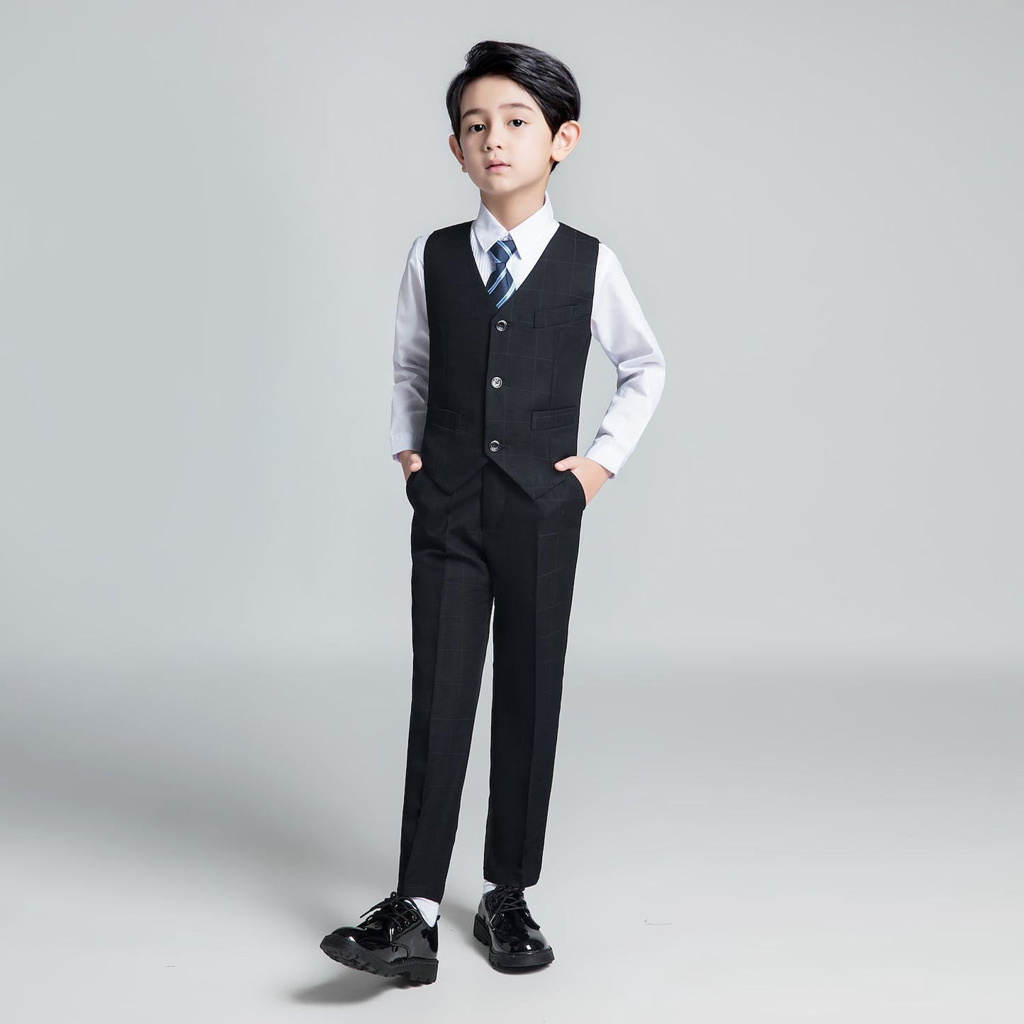 ly1237 Black Plaid Elegant 5 Piece Boys Suits