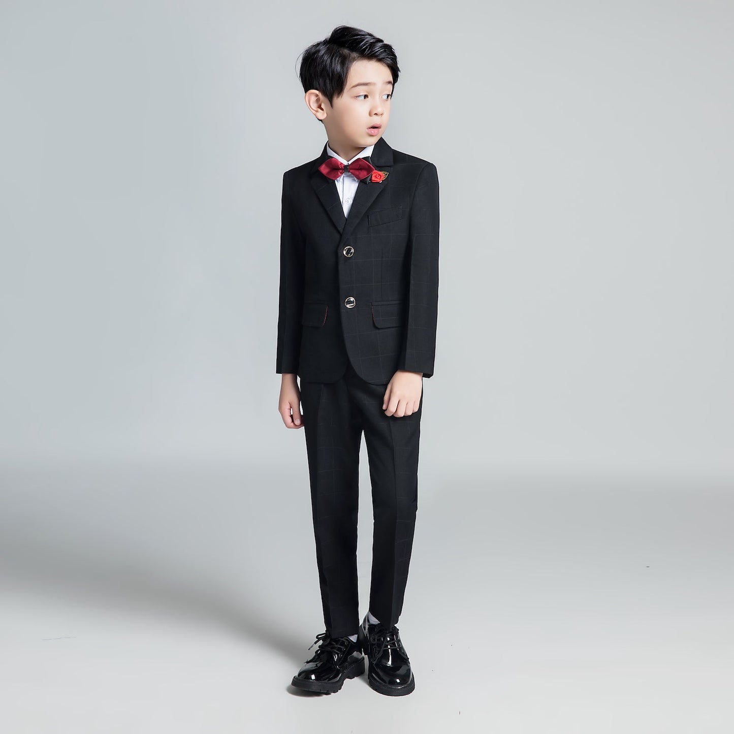 ly1237 Black Plaid Elegant 5 Piece Boys Suits